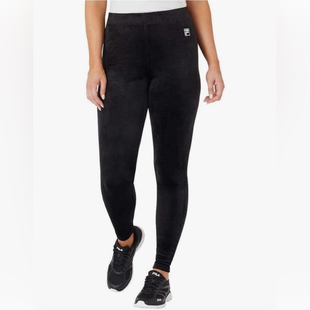 Fila Velour Leggings Medium High Rise Navy Blue Pull On women